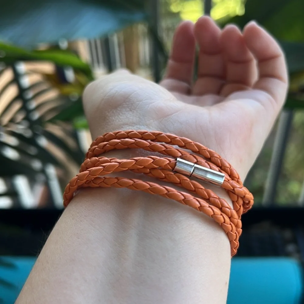 Orange Braided Leather Bracelet (ONE)